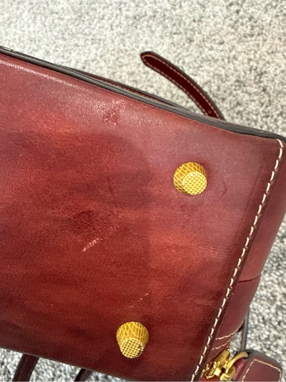 Red Genuine Leather Retro Top Handle Structured Crossbody Stachel Bag Zip Close - Picture 9 of 16